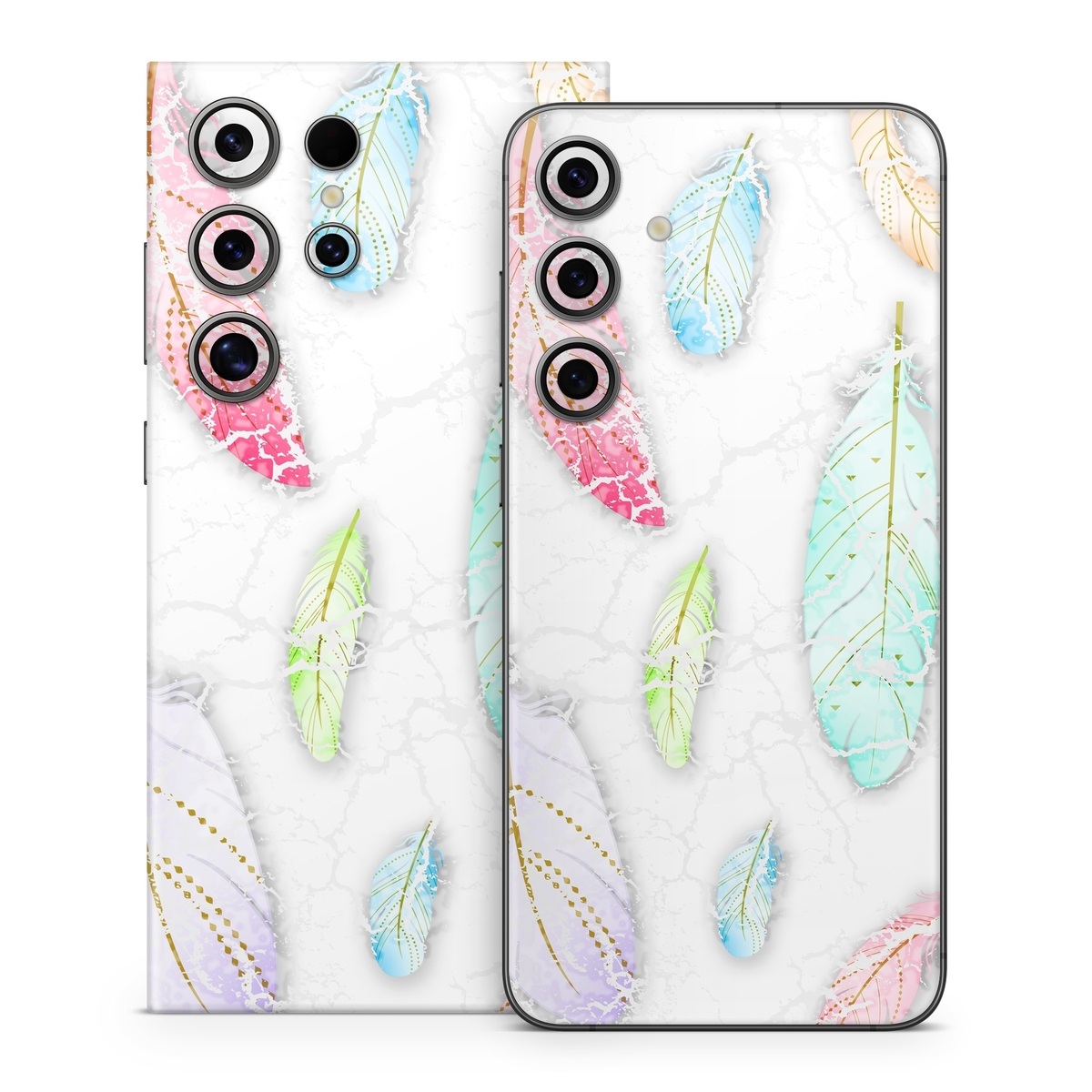 Samsung Galaxy S24 Series Skin design of Feather, Fashion accessory, Jewellery, with red, blue, green, purple, white, brown colors