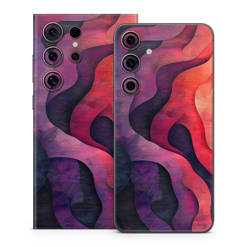Samsung Galaxy S24 Series Skin design of Red, Orange, Art, Brown, Pink, Paint, Modern art, Graphics, Fractal art, Art Paint, with red, orange, yellow, purple, pink, black colors