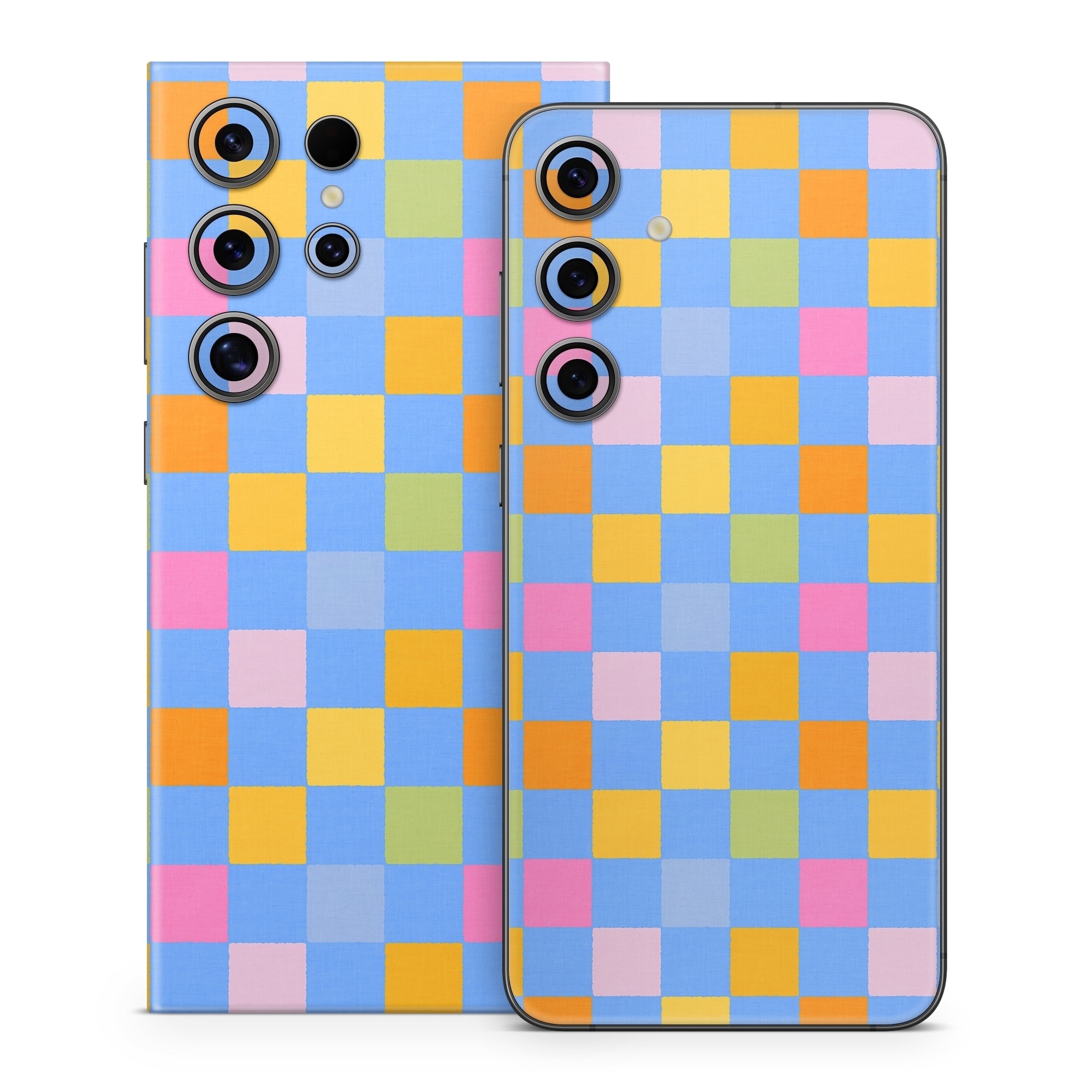 Samsung Galaxy S24 Series Skin design of Rectangle, Azure, Textile, Orange, Aqua, Font, Symmetry, Magenta, Tints and shades, Parallel, with blue, yellow, orange, green, pink colors