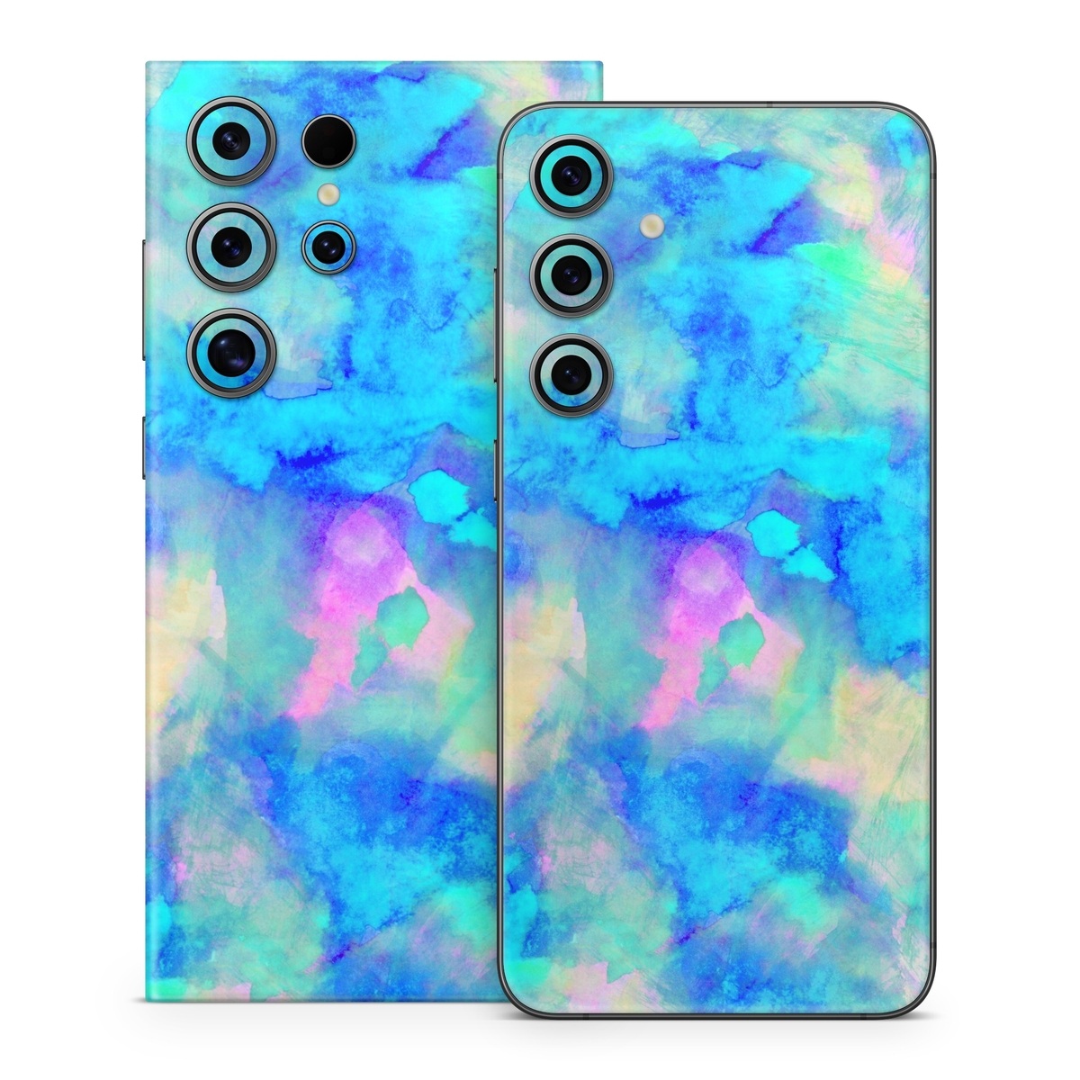 Samsung Galaxy S24 Series Skin design of Blue, Turquoise, Aqua, Pattern, Dye, Design, Sky, Electric blue, Art, Watercolor paint, with blue, purple colors