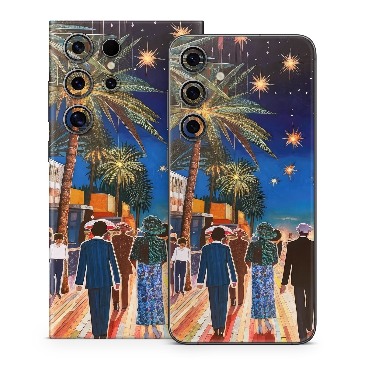 Samsung Galaxy S24 Series Skin design of Photograph, Sky, World, Light, Tree, Leisure, Line, Fun, Travel, People, with blue, black, yellow, orange, red, green, brown, black colors