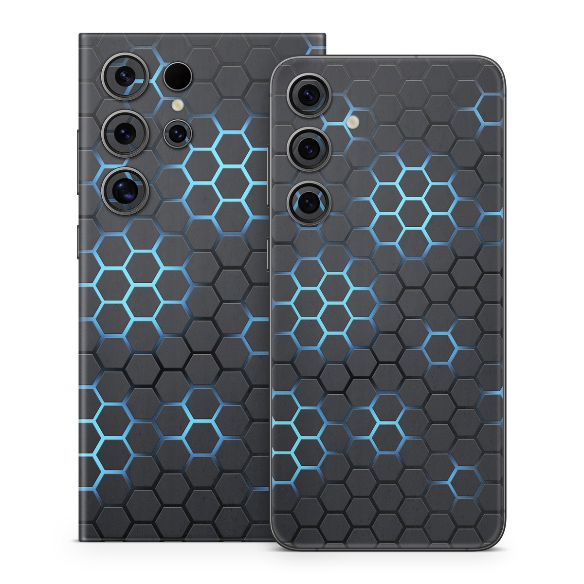 Samsung Galaxy S24 Series Skin design of Pattern, Water, Design, Circle, Metal, Mesh, Sphere, Symmetry, with black, gray, blue colors