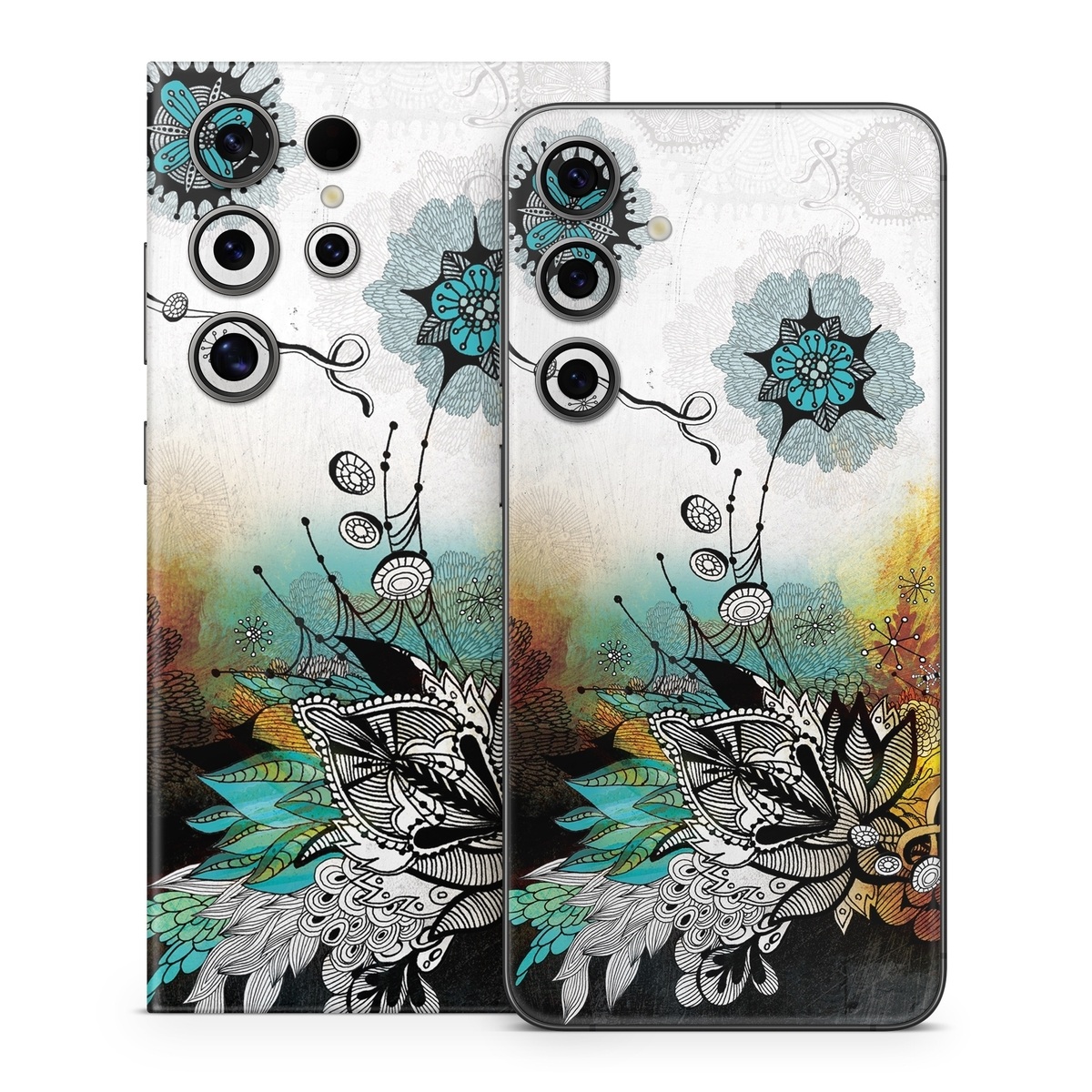 Samsung Galaxy S24 Series Skin design of Graphic design, Illustration, Art, Design, Visual arts, Floral design, Font, Graphics, Modern art, Painting, with black, gray, red, green, blue colors