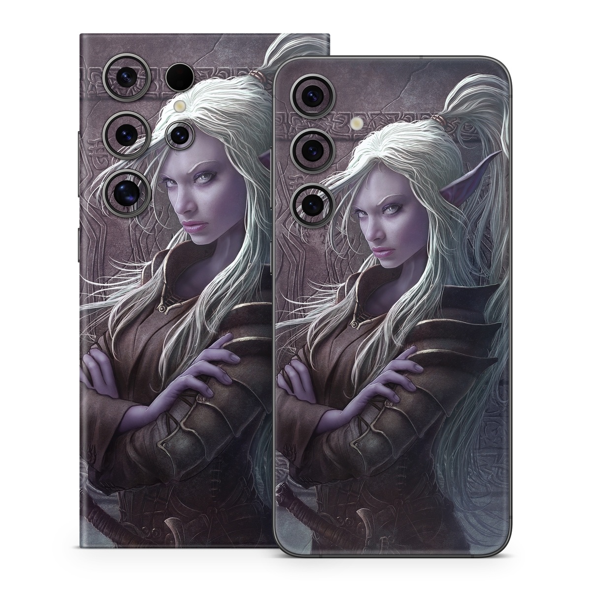 Samsung Galaxy S24 Series Skin design of Cg artwork, Beauty, Purple, Lady, Illustration, Fictional character, Long hair, Photography, Art, Portrait, with black, gray, purple colors