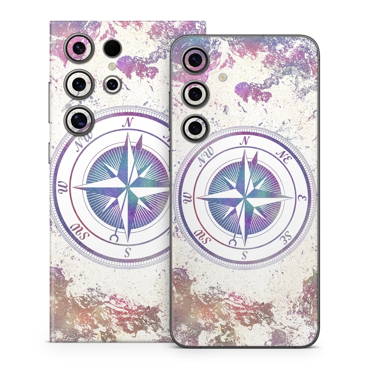 Samsung Galaxy S24 Series Skin design of Clock, Circle, Compass, Graphics, Pattern, Illustration, Interior design, with gray, white, yellow, pink, purple, blue colors