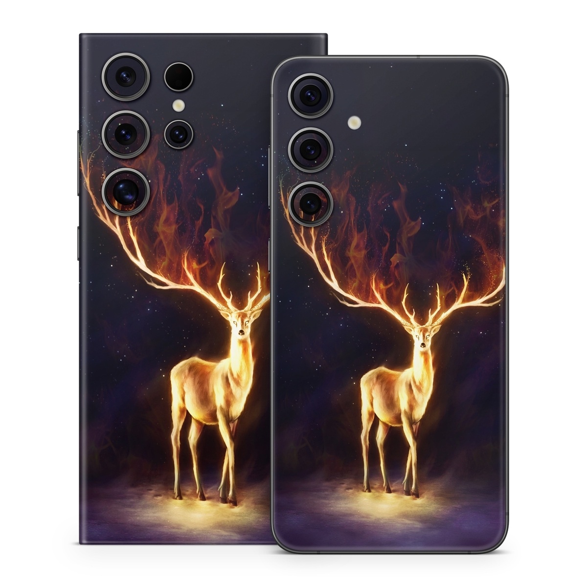 Samsung Galaxy S24 Series Skin design of Plant, Tree, Organism, Entertainment, Fawn, Art, Heat, Performing arts, Landscape, Sky, with black, yellow, red, orange, purple colors