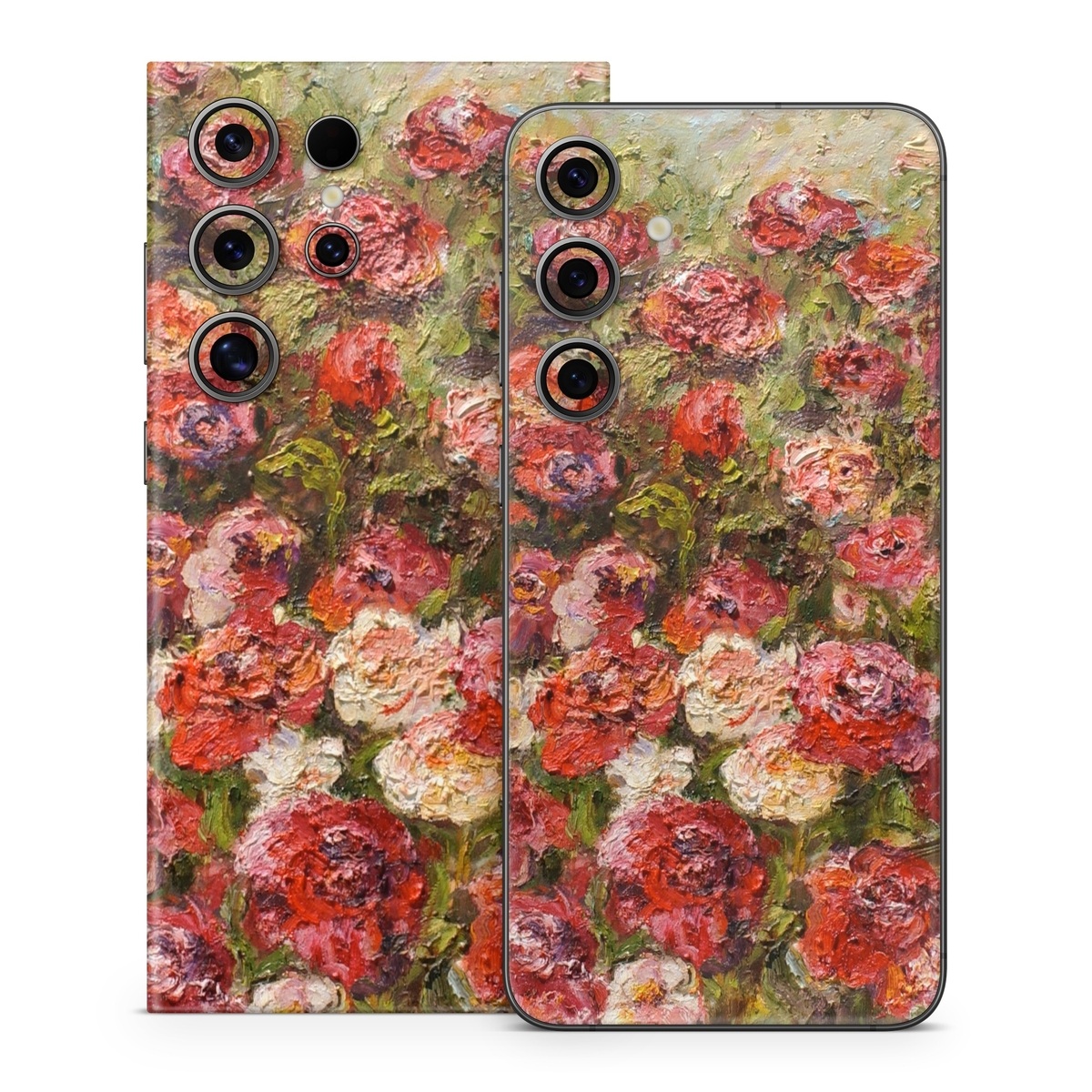 Samsung Galaxy S24 Series Skin design of Flower, Garden roses, Rose, Plant, Floribunda, Flowering plant, Rosa × centifolia, Rose family, Botany, Petal, with red, black, green, gray colors