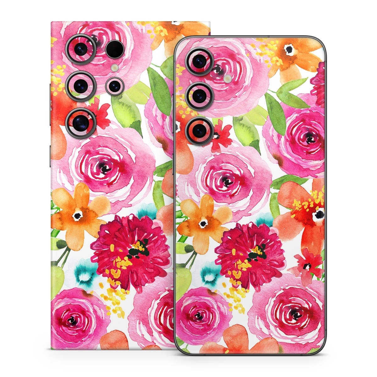 Samsung Galaxy S24 Series Skin design of Flower, Cut flowers, Floral design, Plant, Pink, Bouquet, Petal, Flower Arranging, Artificial flower, Clip art, with pink, red, green, orange, yellow, blue, white colors