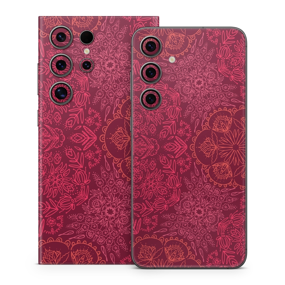 Samsung Galaxy S24 Series Skin design of Red, Pattern, Pink, Magenta, Purple, Maroon, Violet, Textile, Design, Wallpaper, with red, black colors