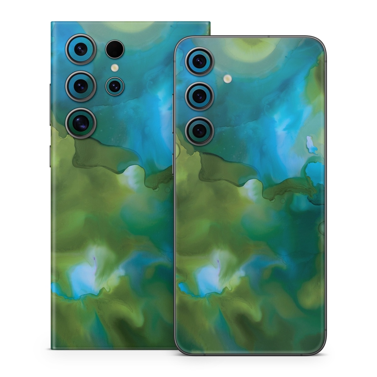 Samsung Galaxy S24 Series Skin design of Aqua, Blue, Green, Painting, Turquoise, Teal, Water, Acrylic paint, Art, Organism, with blue, green colors