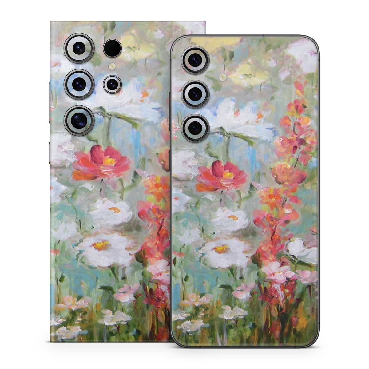 Samsung Galaxy S24 Series Skin design of Flower, Painting, Watercolor paint, Plant, Modern art, Wildflower, Botany, Meadow, Acrylic paint, Flowering plant, with gray, black, green, red, blue colors