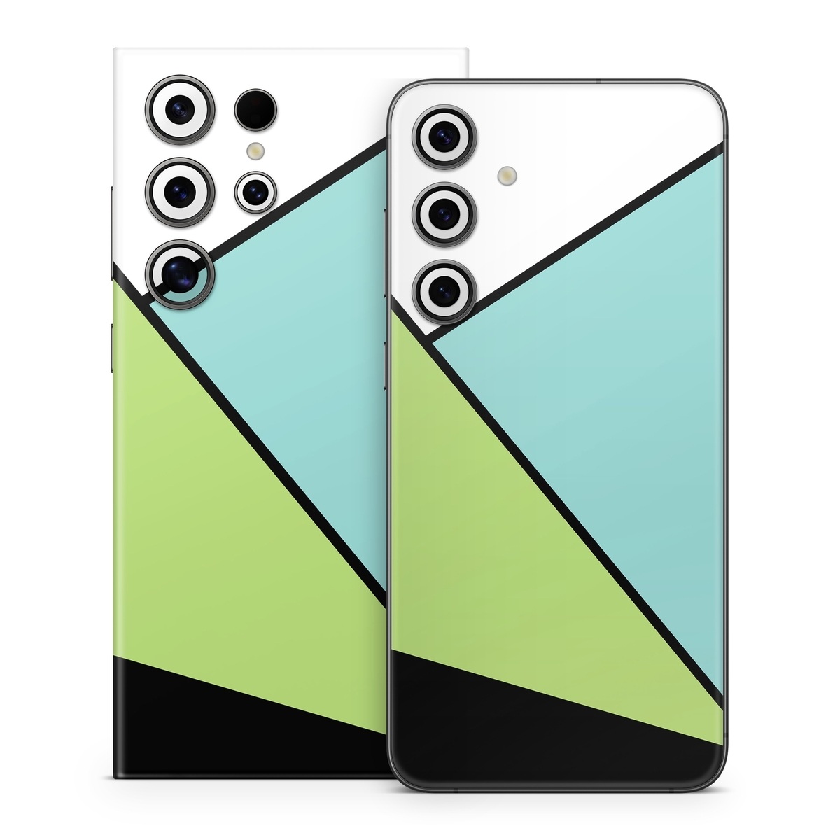 Samsung Galaxy S24 Series Skin design of Green, Line, Blue, Triangle, Design, Parallel, Pattern, Graphic design, Slope, with white, black, green, blue colors