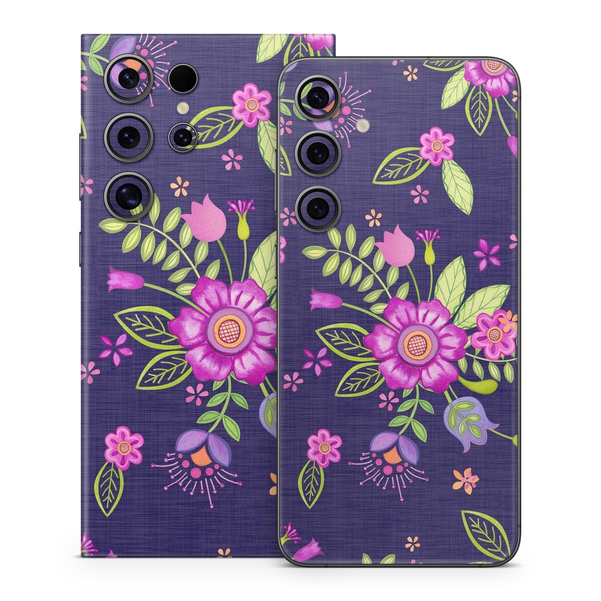 Samsung Galaxy S24 Series Skin design of Pink, Pattern, Magenta, Purple, Violet, Floral design, Lilac, Textile, Visual arts, Pedicel, with black, gray, purple, green, blue colors
