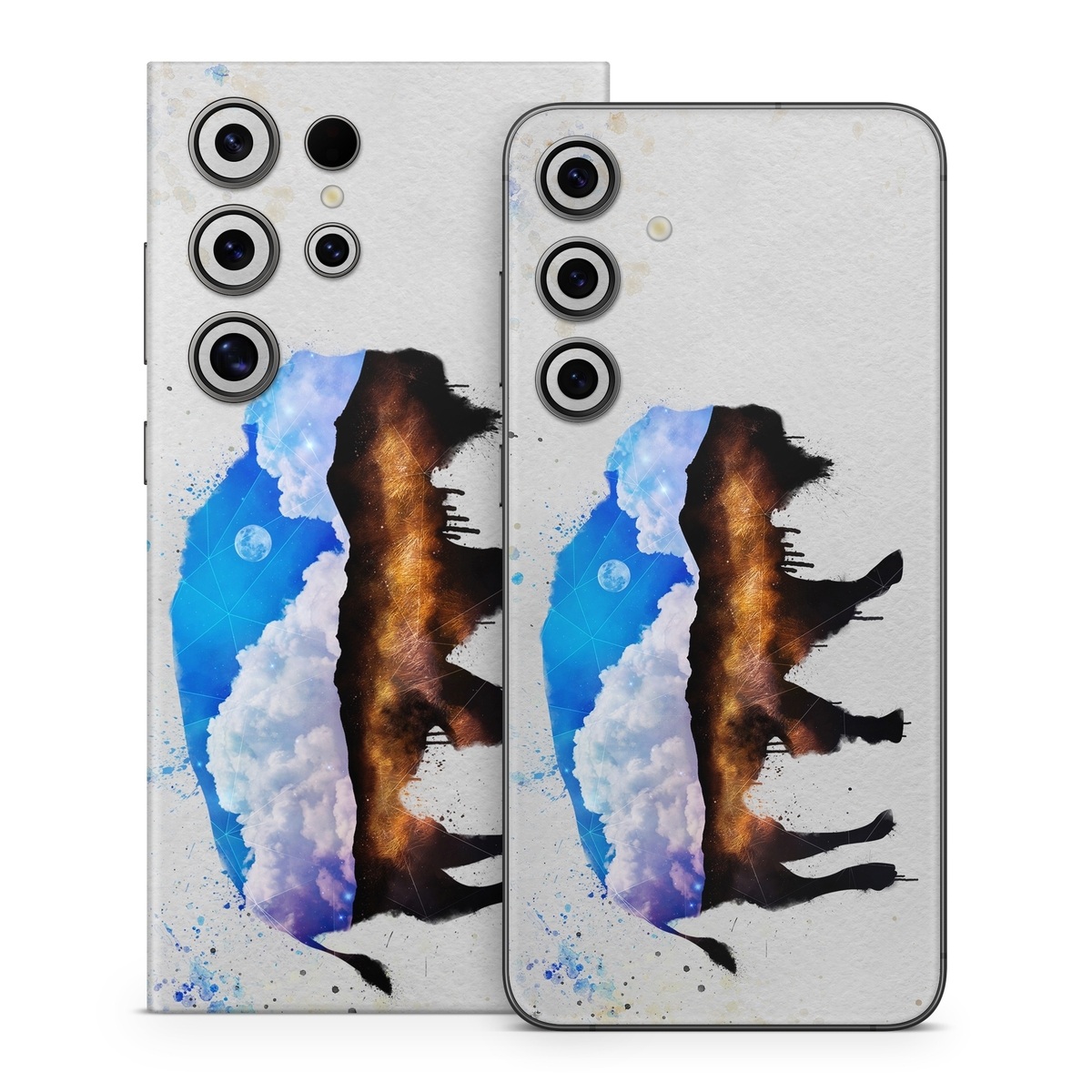 Samsung Galaxy S24 Series Skin design of Watercolor paint, Illustration, Art, Water, Painting, Sky, Paint, Acrylic paint, Drawing, Visual arts, with gray, blue, white, black, yellow, orange colors