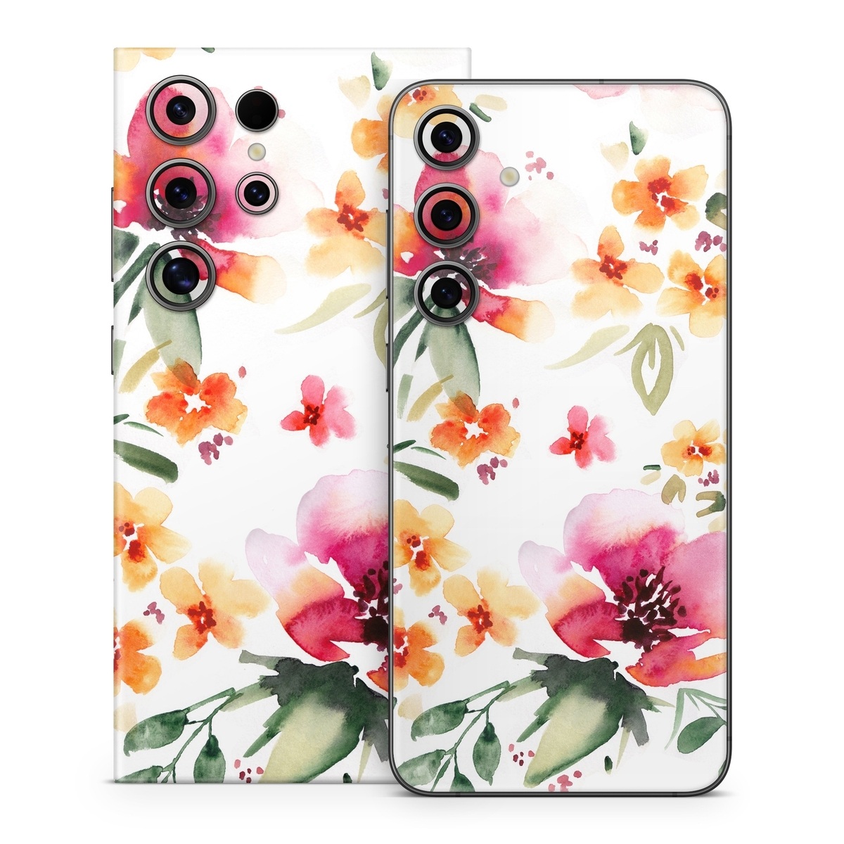 Samsung Galaxy S24 Series Skin design of Flower, Floral design, Pink, Pattern, Petal, Plant, Botany, Design, Wildflower, Clip art, with white, pink, red, orange, green colors