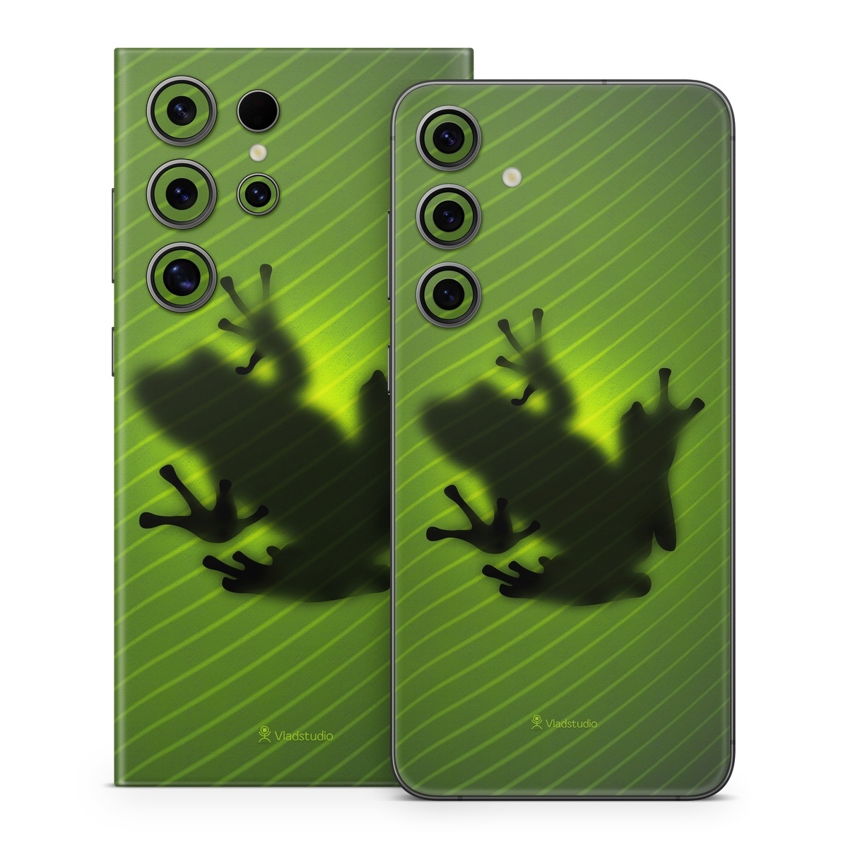 Samsung Galaxy S24 Series Skin design of Green, Frog, Tree frog, Amphibian, Shadow, Silhouette, Macro photography, Illustration, with green, black colors