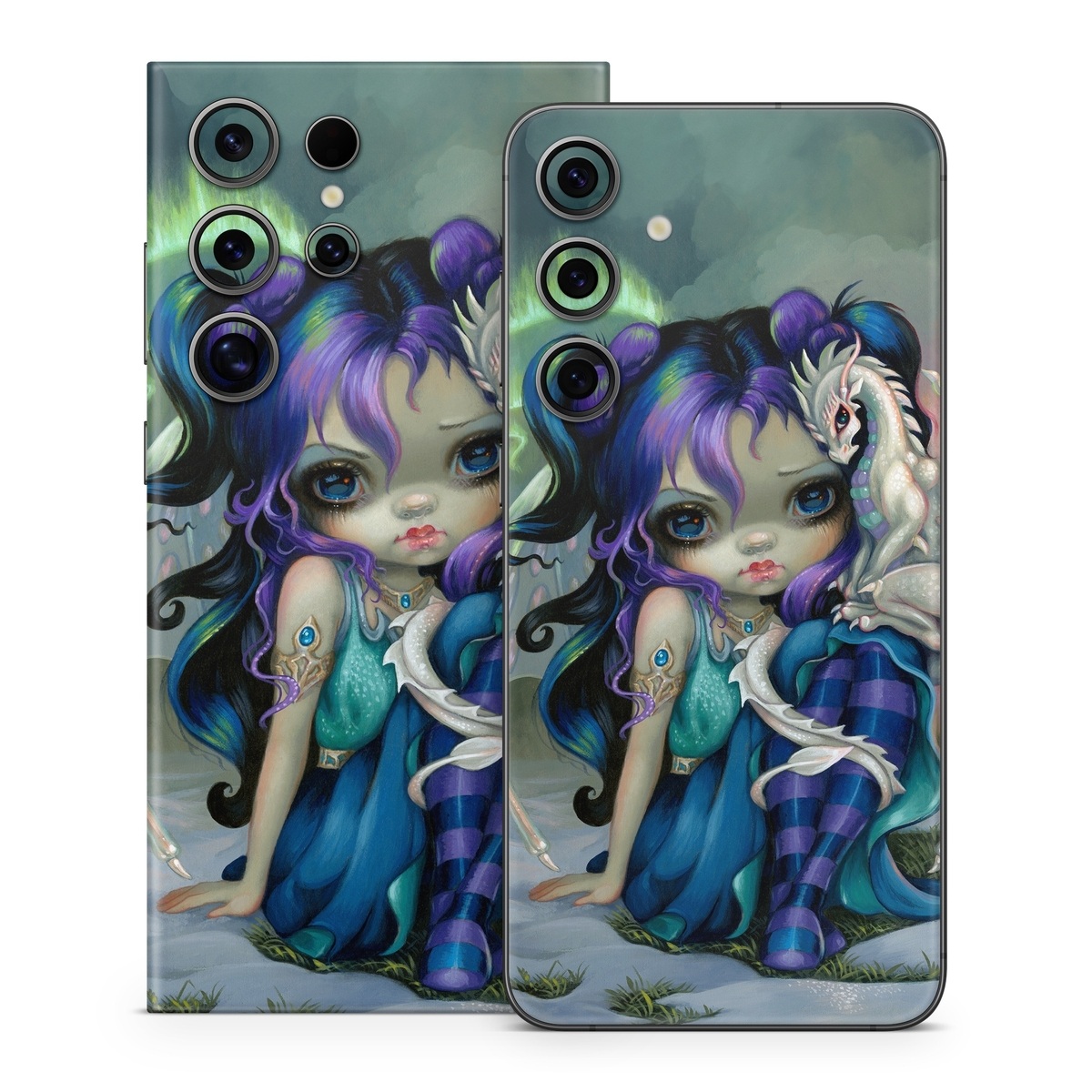 Samsung Galaxy S24 Series Skin design of Illustration, Fictional character, Cg artwork, Art, Mythology, Anime, Mythical creature, with green, blue, purple, yellow, red, white colors