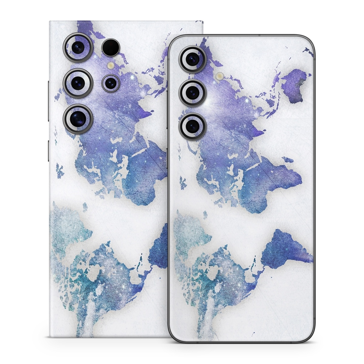 Samsung Galaxy S24 Series Skin design of World, Map, Watercolor paint, Illustration, with white, blue, purple colors