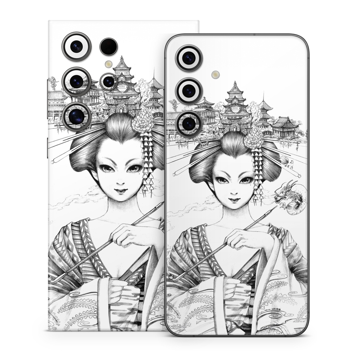 Samsung Galaxy S24 Series Skin design of Illustration, Head, Hairstyle, Line art, Art, Fashion illustration, Drawing, Coloring book, Black-and-white, Clip art, with black, white, gray colors