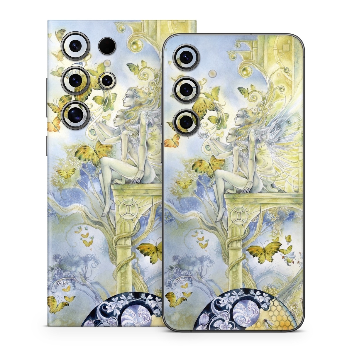 Samsung Galaxy S24 Series Skin design of Illustration, Watercolor paint, Art, Painting, Plant, with gray, green, yellow, purple, black colors