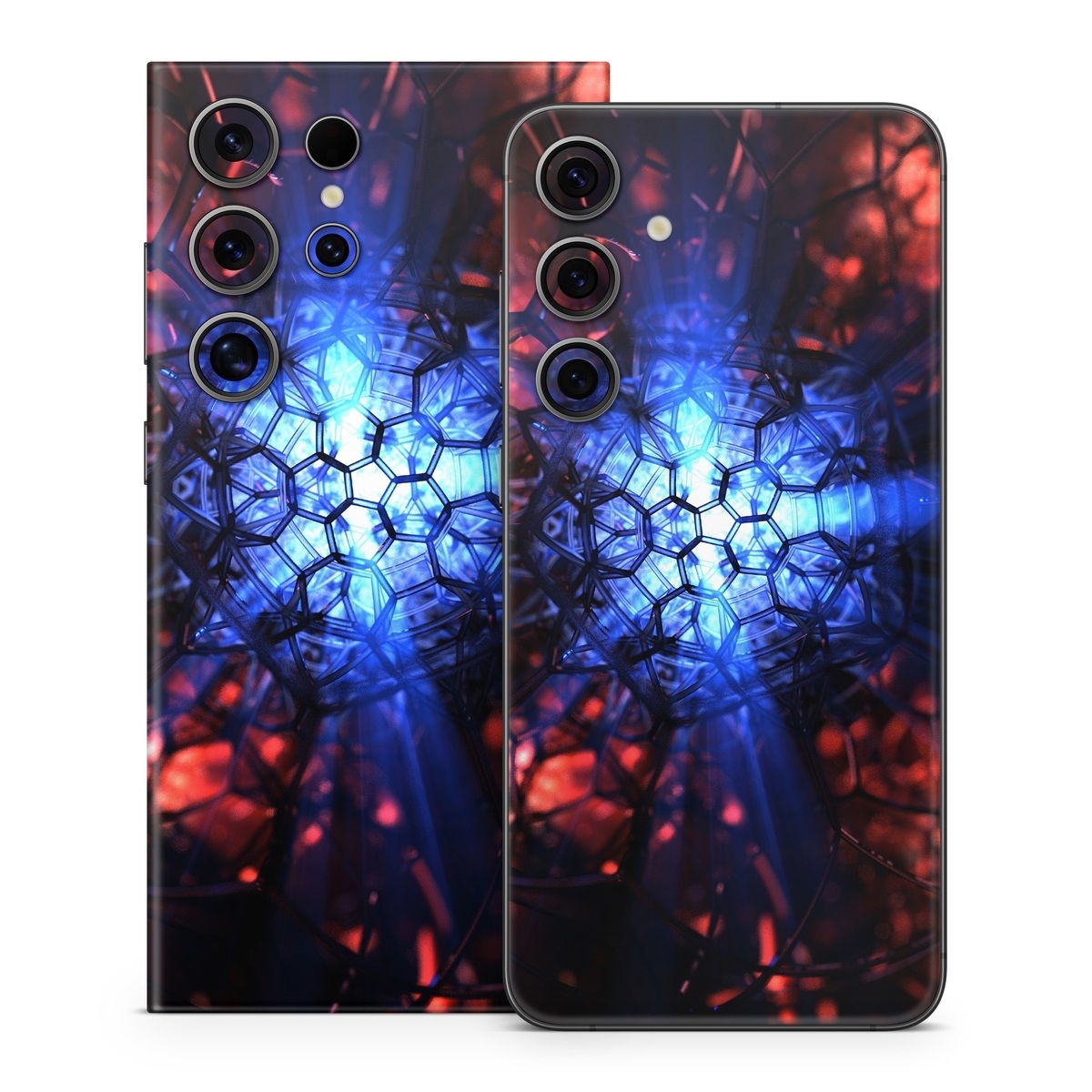 Samsung Galaxy S24 Series Skin design of Blue, Fractal art, Red, Light, Pattern, Lighting, Art, Kaleidoscope, Design, Psychedelic art, with black, blue, red colors