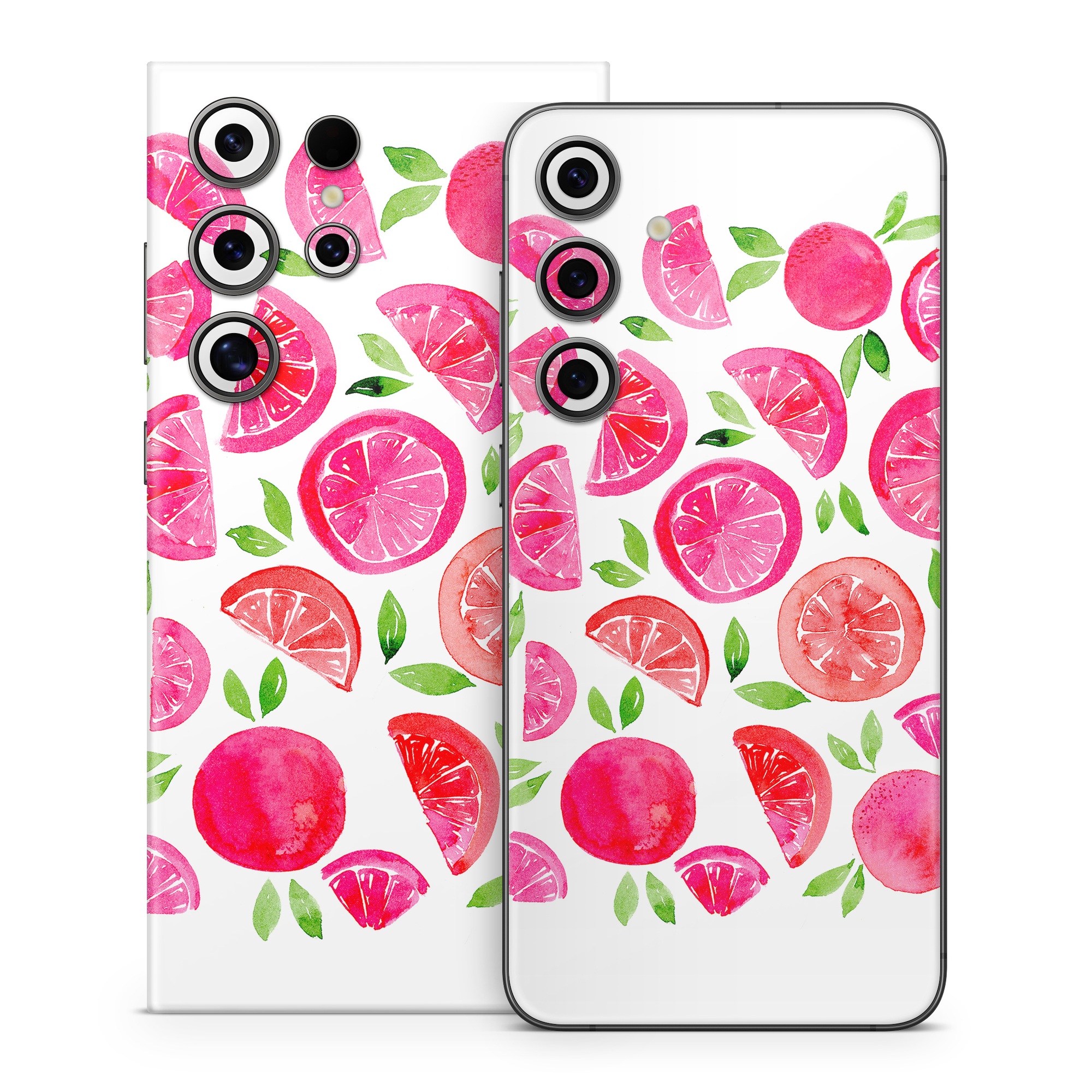 Samsung Galaxy S24 Series Skin design of Food, Plant, Fruit, Botany, Natural foods, Seedless fruit, Ingredient, Red, Font, Citrus, with pink, green, red, white colors