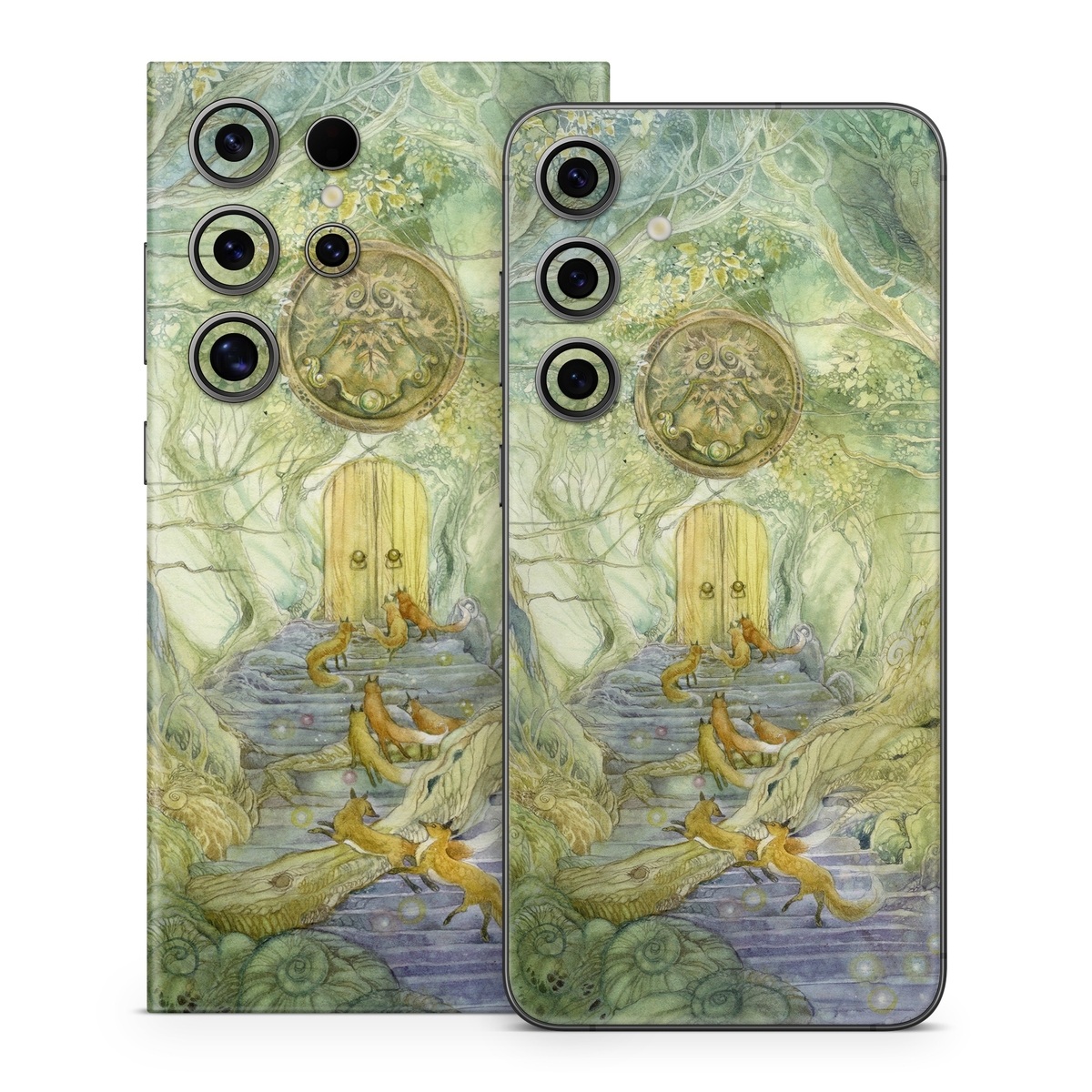 Samsung Galaxy S24 Series Skin design of Painting, Art, Mythology, Visual arts, Watercolor paint, Organism, Fictional character, Modern art, Landscape, Acrylic paint, with green, brown, red, yellow, blue, purple colors