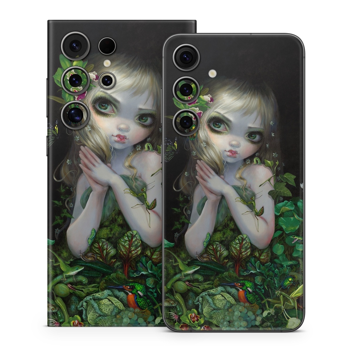 Samsung Galaxy S24 Series Skin design of Green, Doll, Fictional character, Lip, Plant, Supervillain, Flower, Illustration, Ivy, Fawn, with black, white, green, red colors