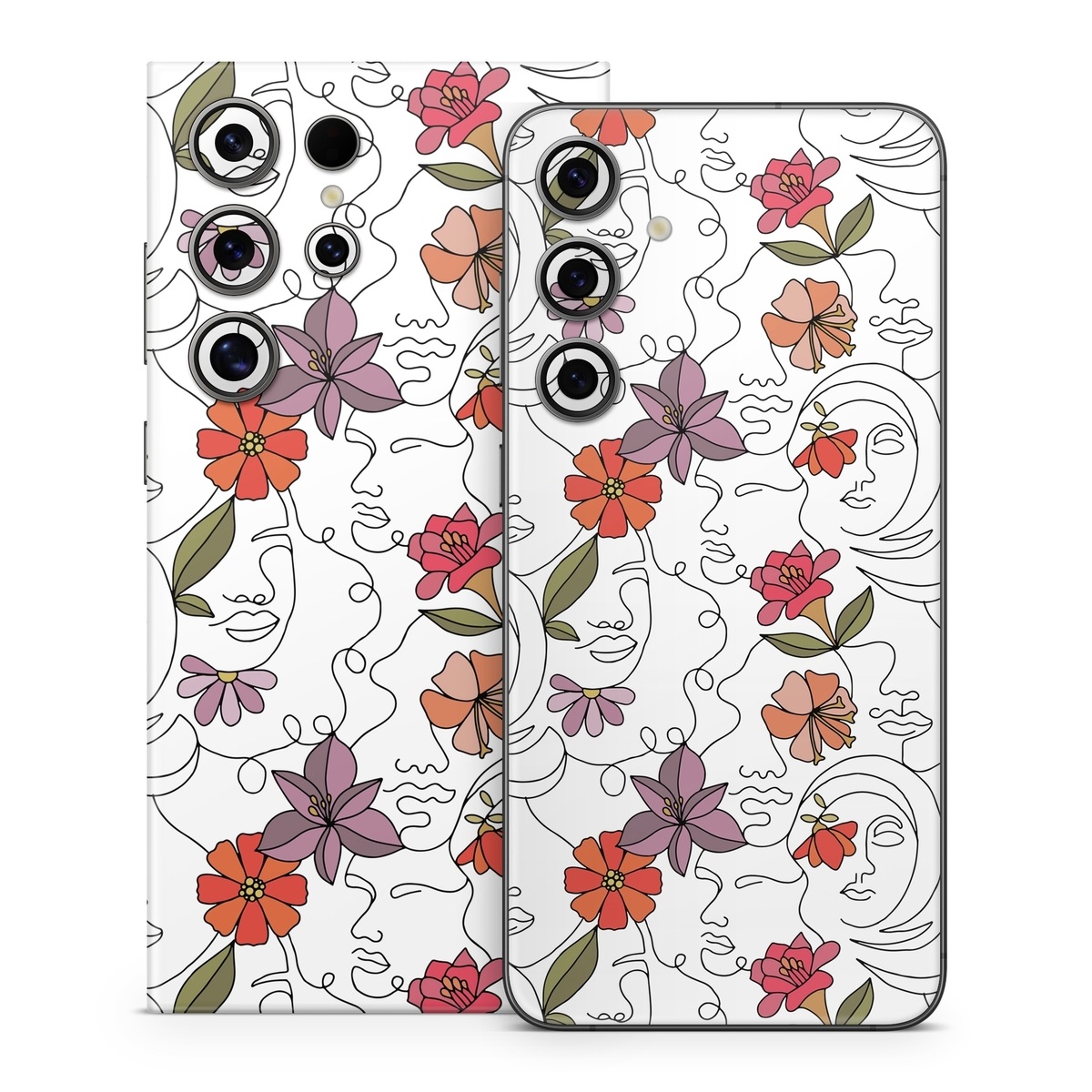 Samsung Galaxy S24 Series Skin design of Flower, Plant, White, Product, Petal, Branch, Rectangle, Botany, Textile, Creative arts, with white, red, purple, green, orange colors