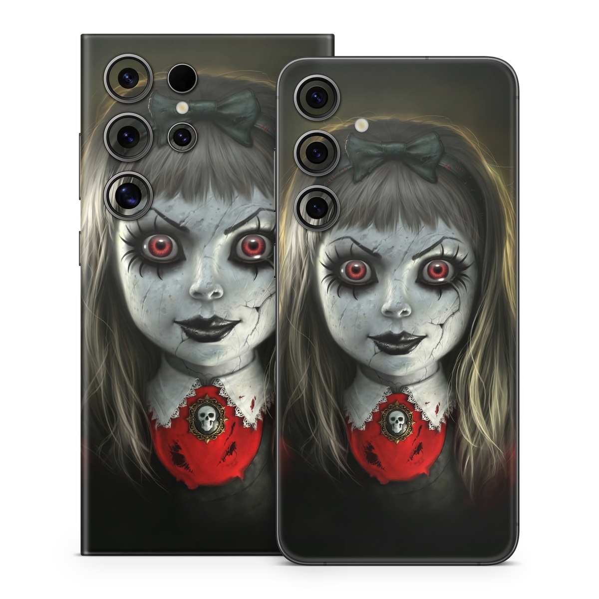 Samsung Galaxy S24 Series Skin design of Fiction, Illustration, Fictional character, Ghost, Darkness, Vampire, Goth subculture, Zombie, Art, Skull, with white, red, black, yellow colors