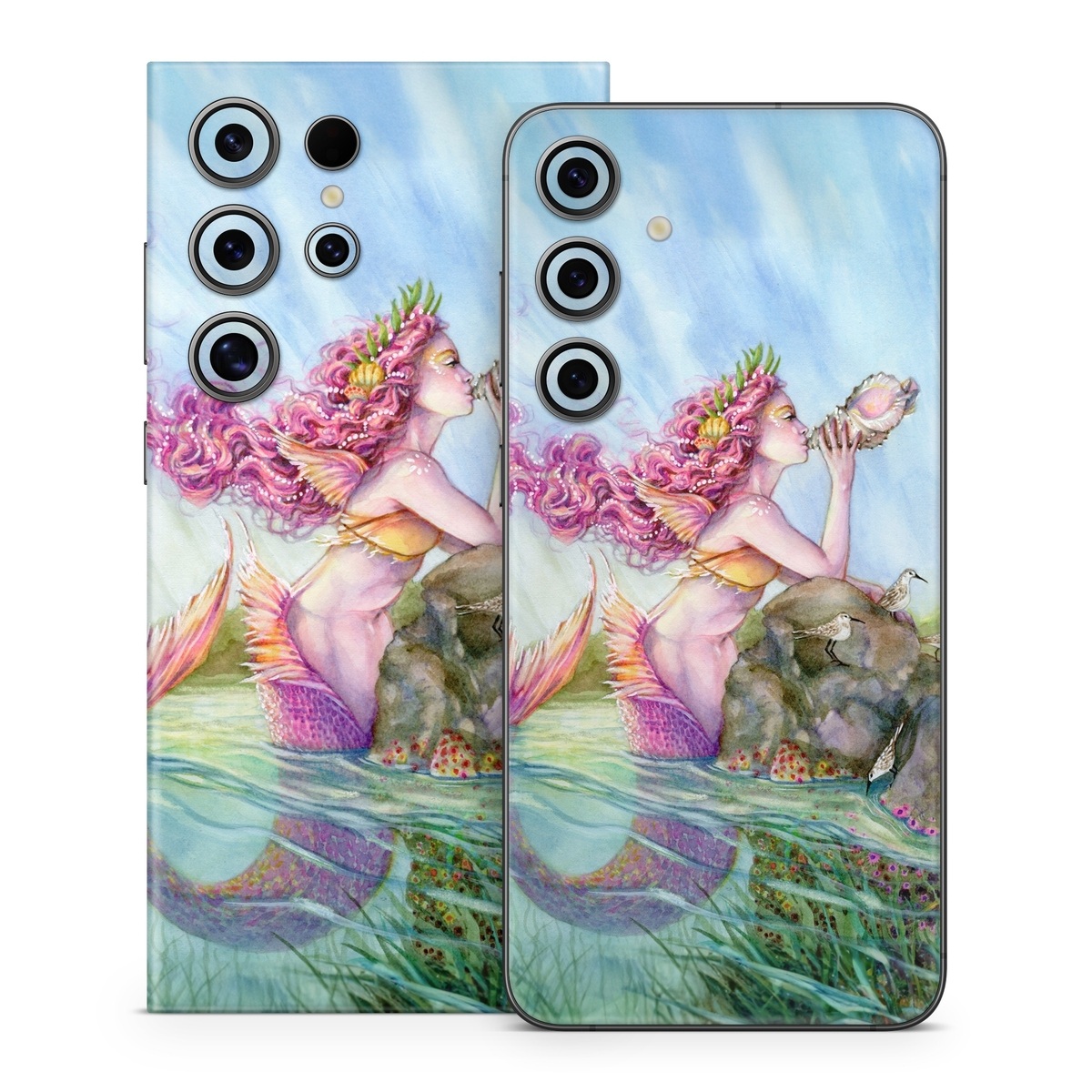 Samsung Galaxy S24 Series Skin design of Cg artwork, Mythology, Illustration, Fictional character, Watercolor paint, Art, Painting, Plant, Mythical creature, with blue, pink, purple, green, gray colors