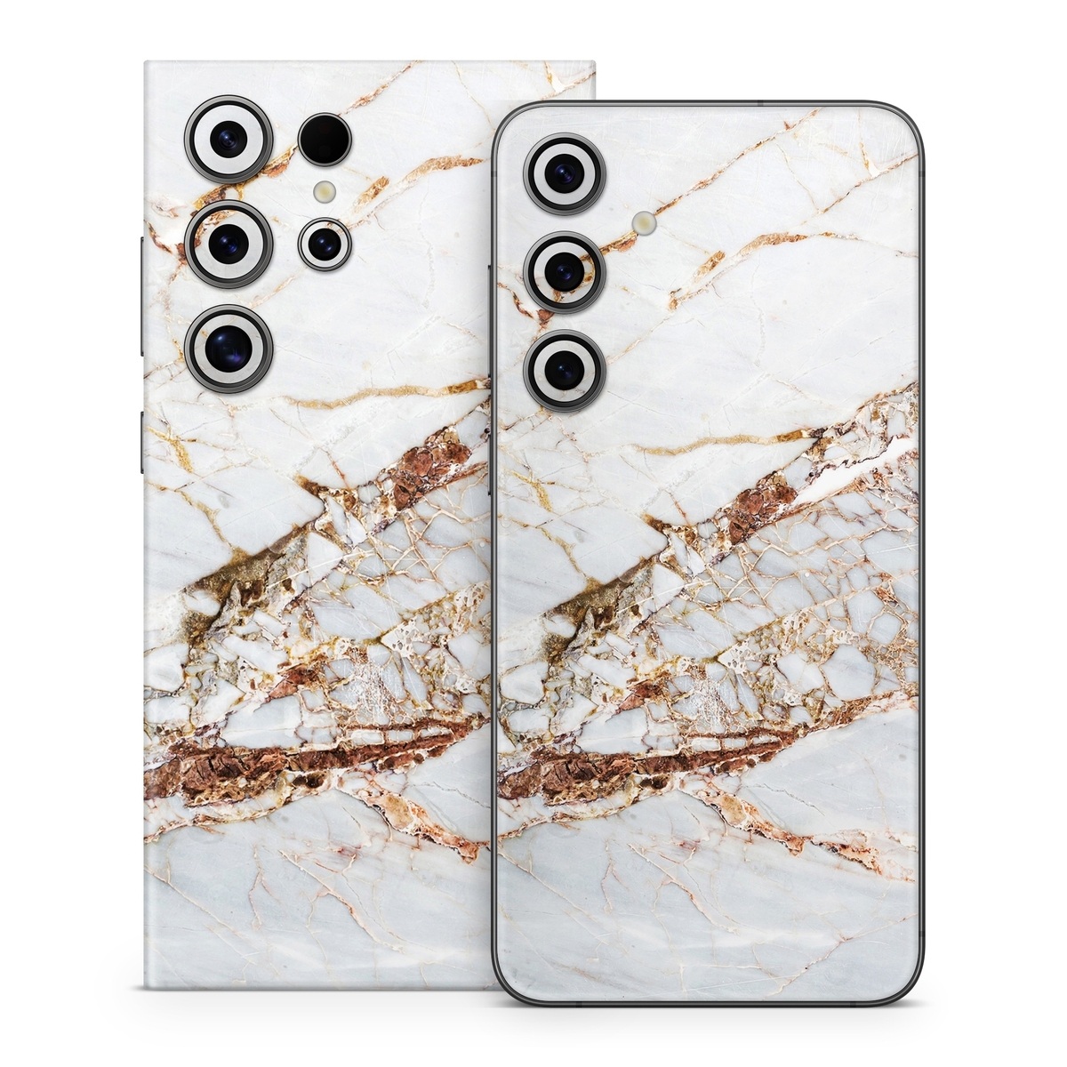 Samsung Galaxy S24 Series Skin design of White, Branch, Twig, Beige, Marble, Plant, Tile, with white, gray, yellow colors