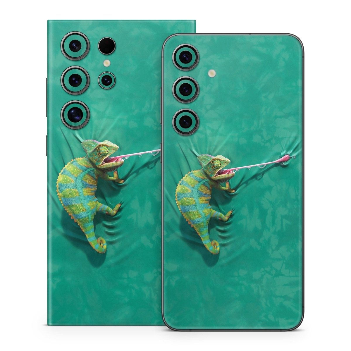 Samsung Galaxy S24 Series Skin design of Green, Fish, Tail, Chameleon, with blue, black, green, gray colors