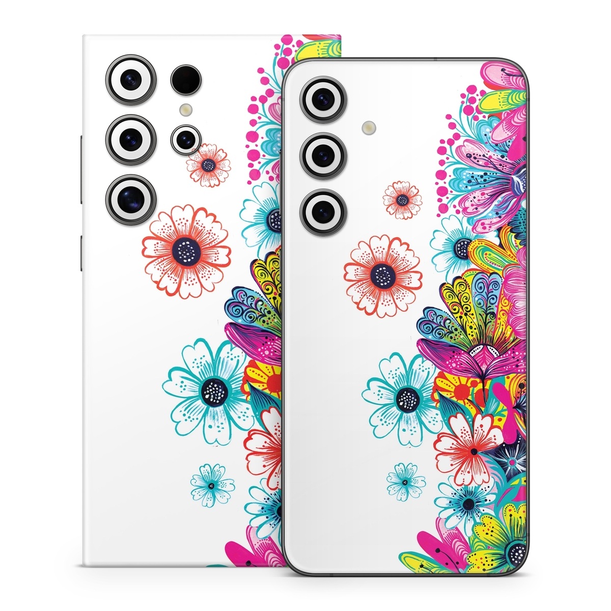 Samsung Galaxy S24 Series Skin design of Pattern, Floral design, Design, Graphic design, Flower, Wildflower, Plant, Graphics, Clip art, Visual arts, with white, pink, blue, yellow, purple, red colors