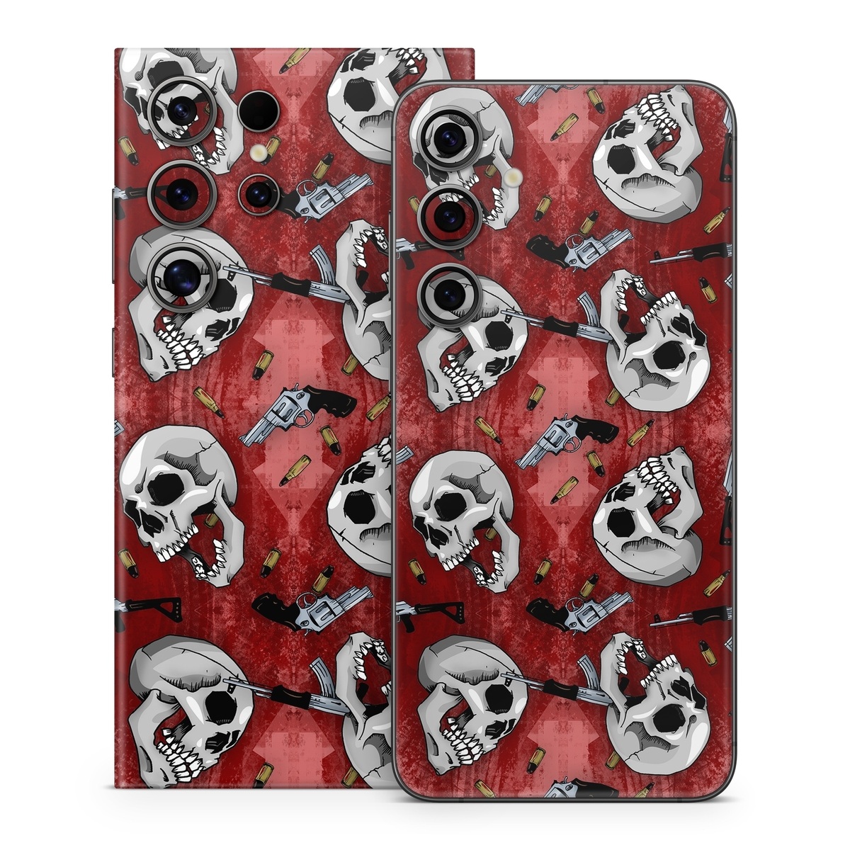 Samsung Galaxy S24 Series Skin design of Skull, Red, Bone, Personal protective equipment, Skeleton, Mask, Font, Sports gear, Headgear, Pattern, with black, red, gray colors