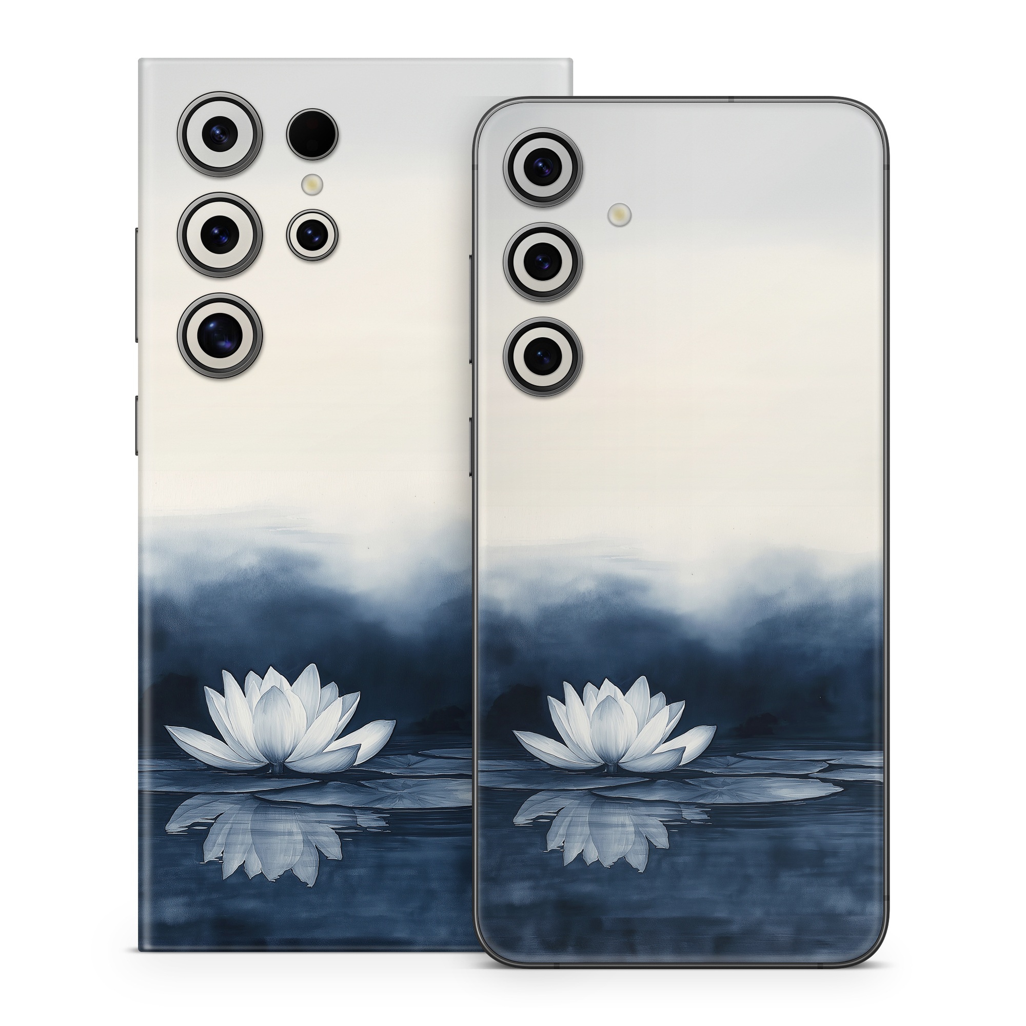 Samsung Galaxy S24 Series Skin design of Water, Flower, Plant, Liquid, Lotus, Sky, Nature, Petal, Fluid, Sacred lotus, with black, blue, white, gray colors
