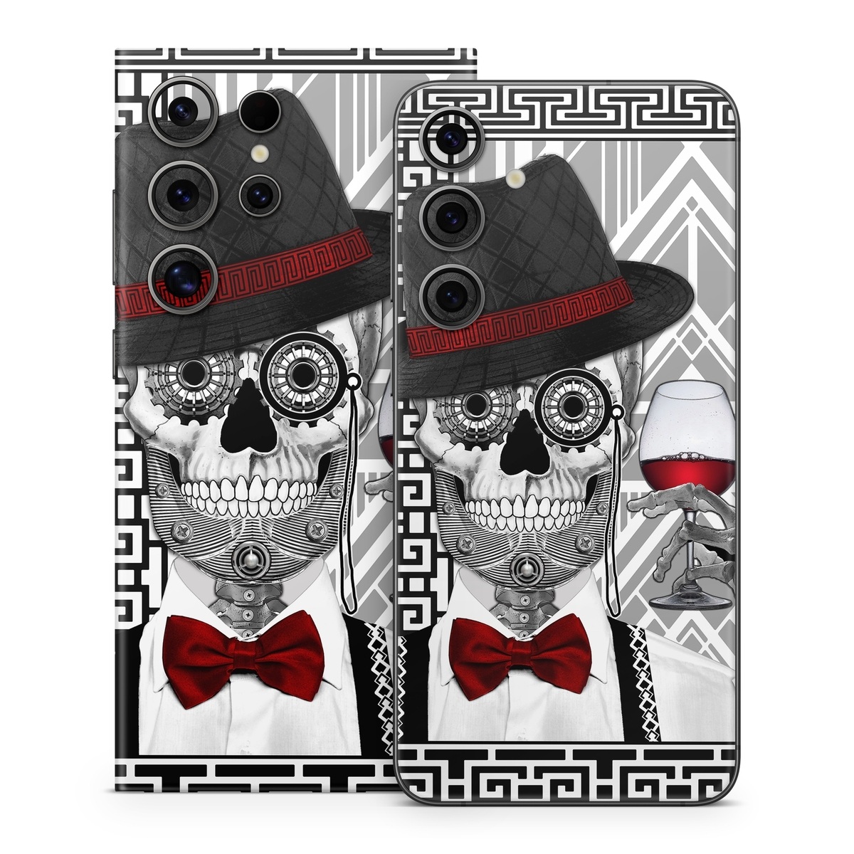 Samsung Galaxy S24 Series Skin design of Cartoon, Poster, Font, Illustration, Headgear, Games, Photo caption, Fictional character, Graphic design, Hat, with black, white, red colors