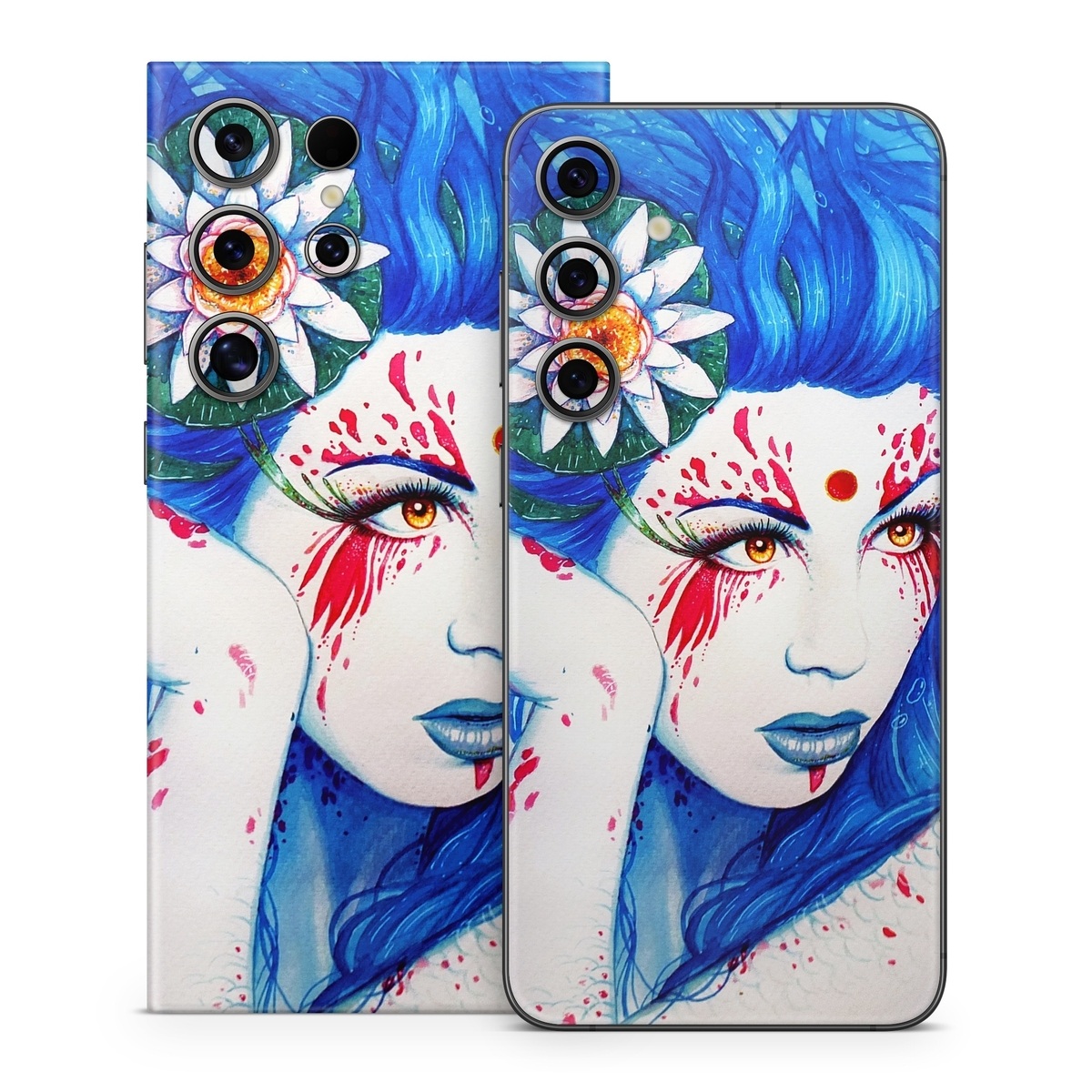 Samsung Galaxy S24 Series Skin design of Hairstyle, Paint, Art paint, Blue, Painting, Eyelash, Art, Artist, Electric blue, Illustration, with white, blue, red, yellow, green, orange colors