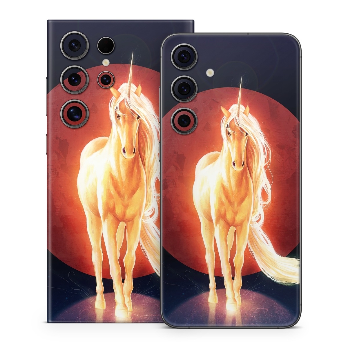 Samsung Galaxy S24 Series Skin design of Hair, Horse, Human body, Jaw, Art, Entertainment, Heat, Neon, Flame, Tail, with black, red, orange, yellow, white, purple colors
