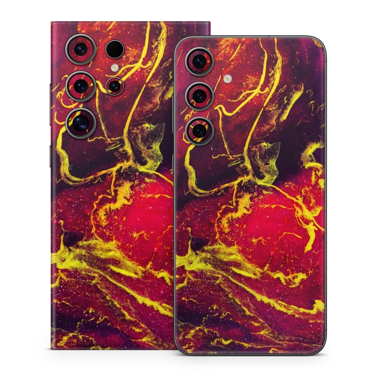 Samsung Galaxy S24 Series Skin design of Red, Purple, Geological phenomenon, Pattern, Fractal art, Art, Fictional character, Graphics, with red, yellow, black colors