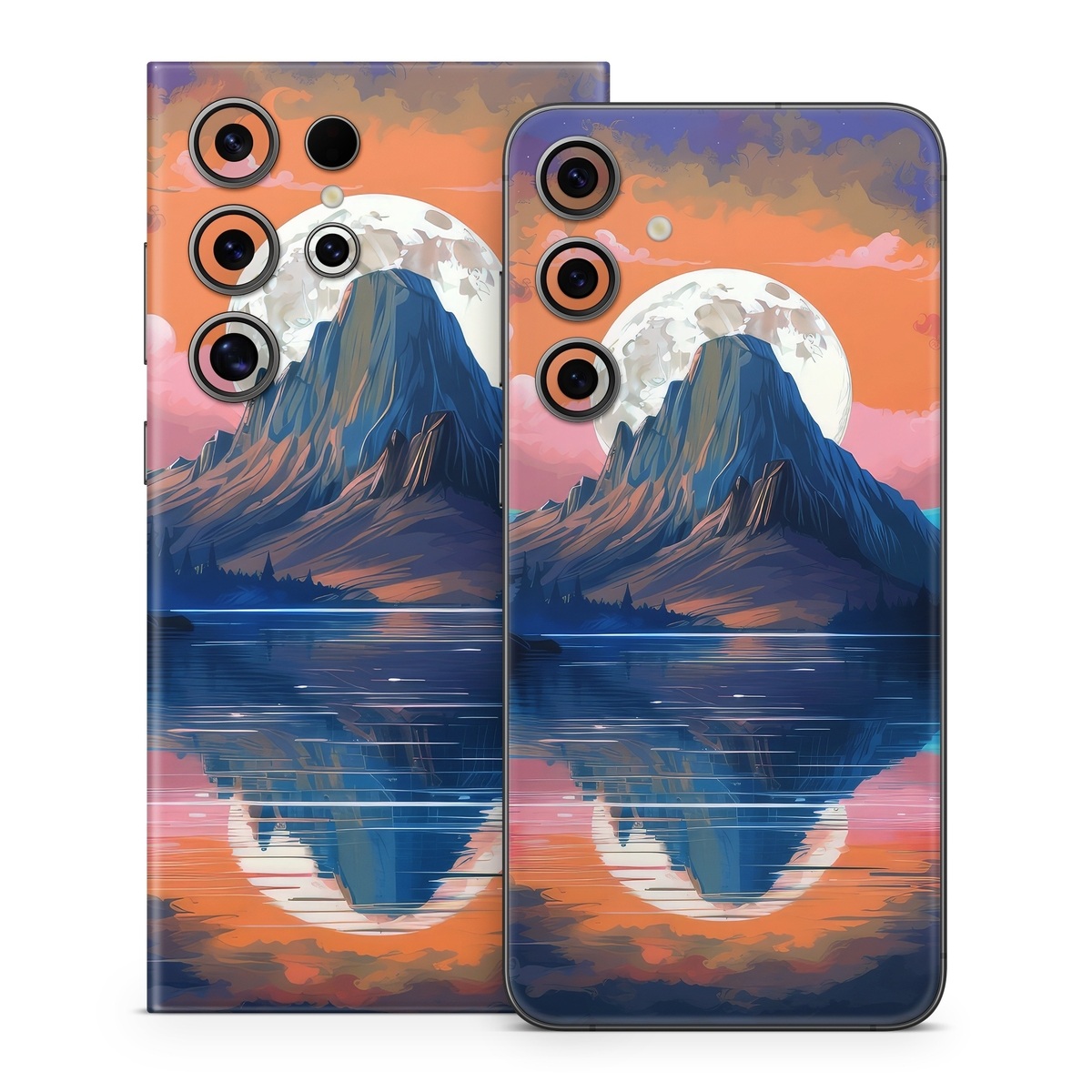 Samsung Galaxy S24 Series Skin design of Water, Sky, Cloud, Daytime, World, Mountain, Natural Landscape, Azure, Paint, Plant, Tree, with black, blue, red, yellow, orange, pink, purple colors