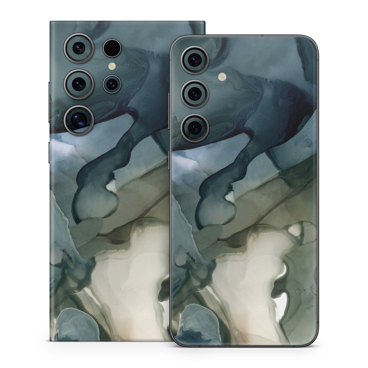 Samsung Galaxy S24 Series Skin design of Azure, Petal, Organism, Grey, Art, Pattern, Beauty, Painting, Close-up, Tree, with black, blue, green, white colors