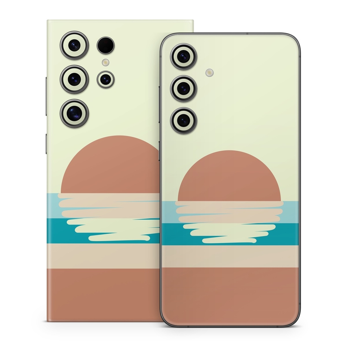 Samsung Galaxy S24 Series Skin design of Head, Water, Font, Electric blue, Horizon, Circle, Art, Sitting, Leisure, Graphics, with blue, yellow, brown, orange colors