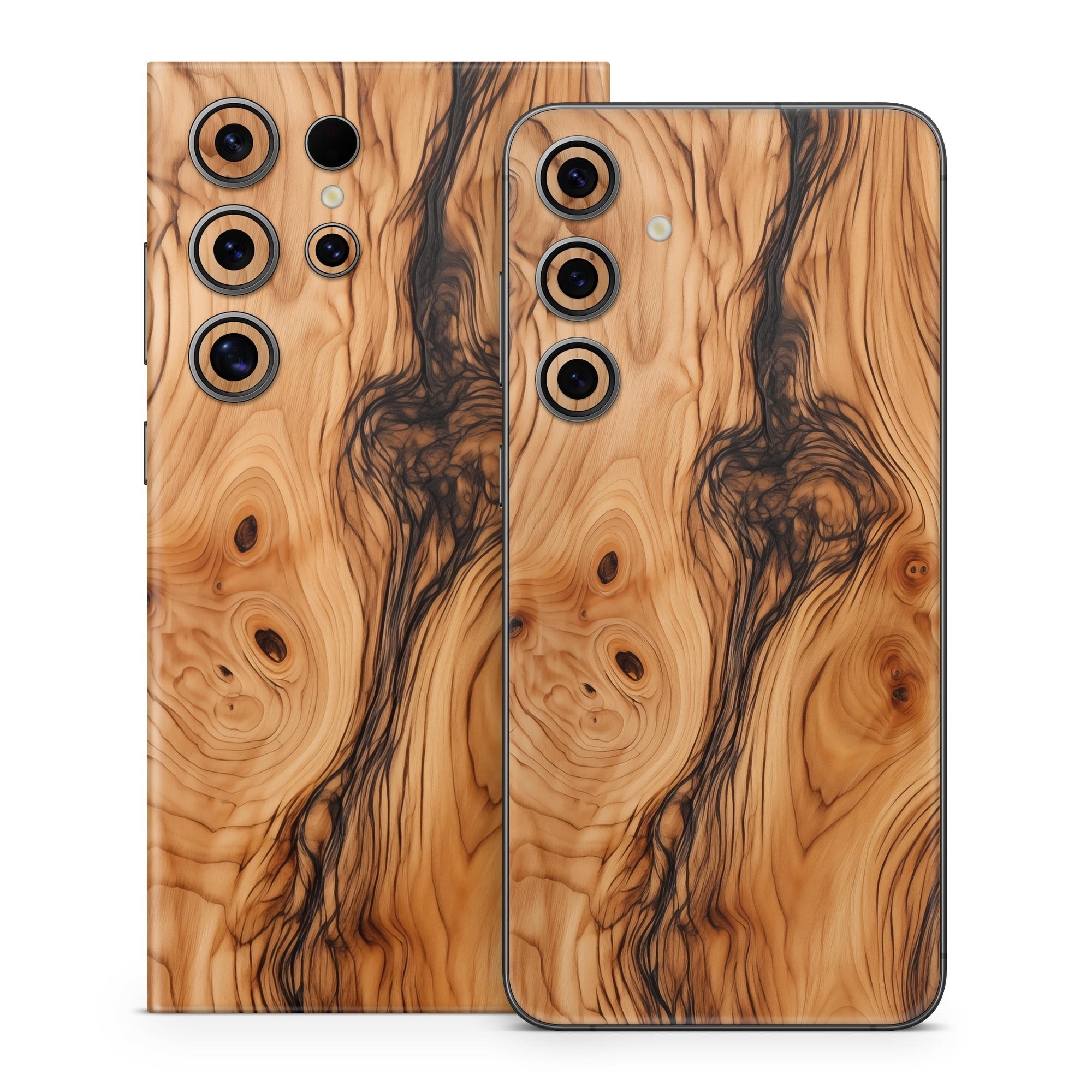 Samsung Galaxy S24 Series Skin design of Brown, Wood, Trunk, Wood stain, Floor, Liquid, Art, Woody plant, Landscape, Flooring, with black, brown, orange colors