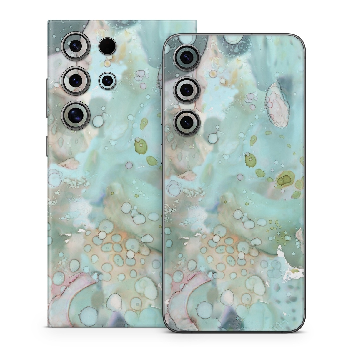 Samsung Galaxy S24 Series Skin design of Aqua, Blue, Green, Watercolor paint, Pattern, Turquoise, Organism, Design, Art, Painting, with blue, green, pink colors