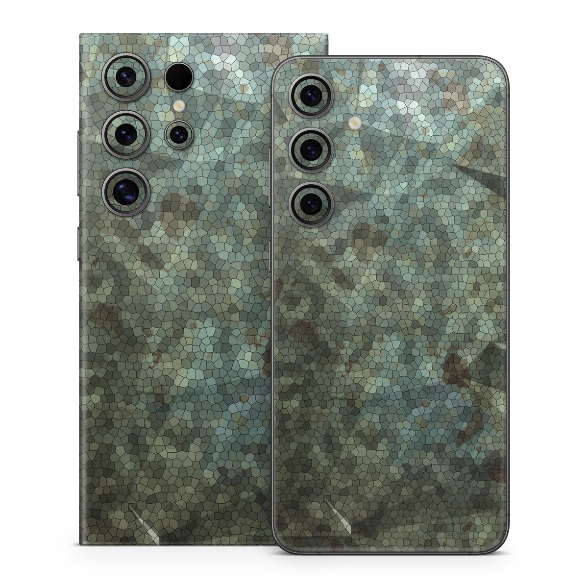 Samsung Galaxy S24 Series Skin design of Green, Pattern, Brown, Wall, Design, Rock, Geology, Camouflage, Granite, Metal, with black, brown, blue, gray, white colors