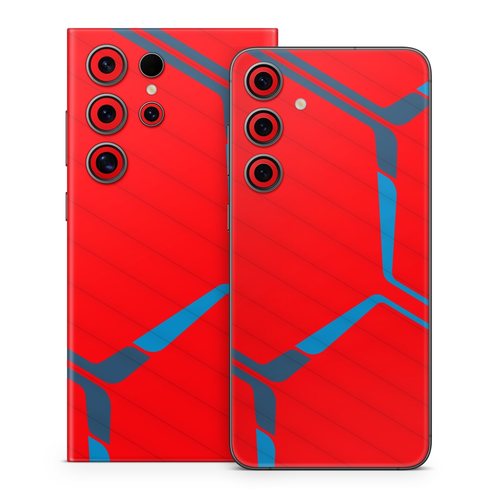 Samsung Galaxy S24 Series Skin design of Triangle, Font, Rectangle, Tints and shades, Magenta, Electric blue, Pattern, Parallel, Symmetry, Carmine, with red, blue colors