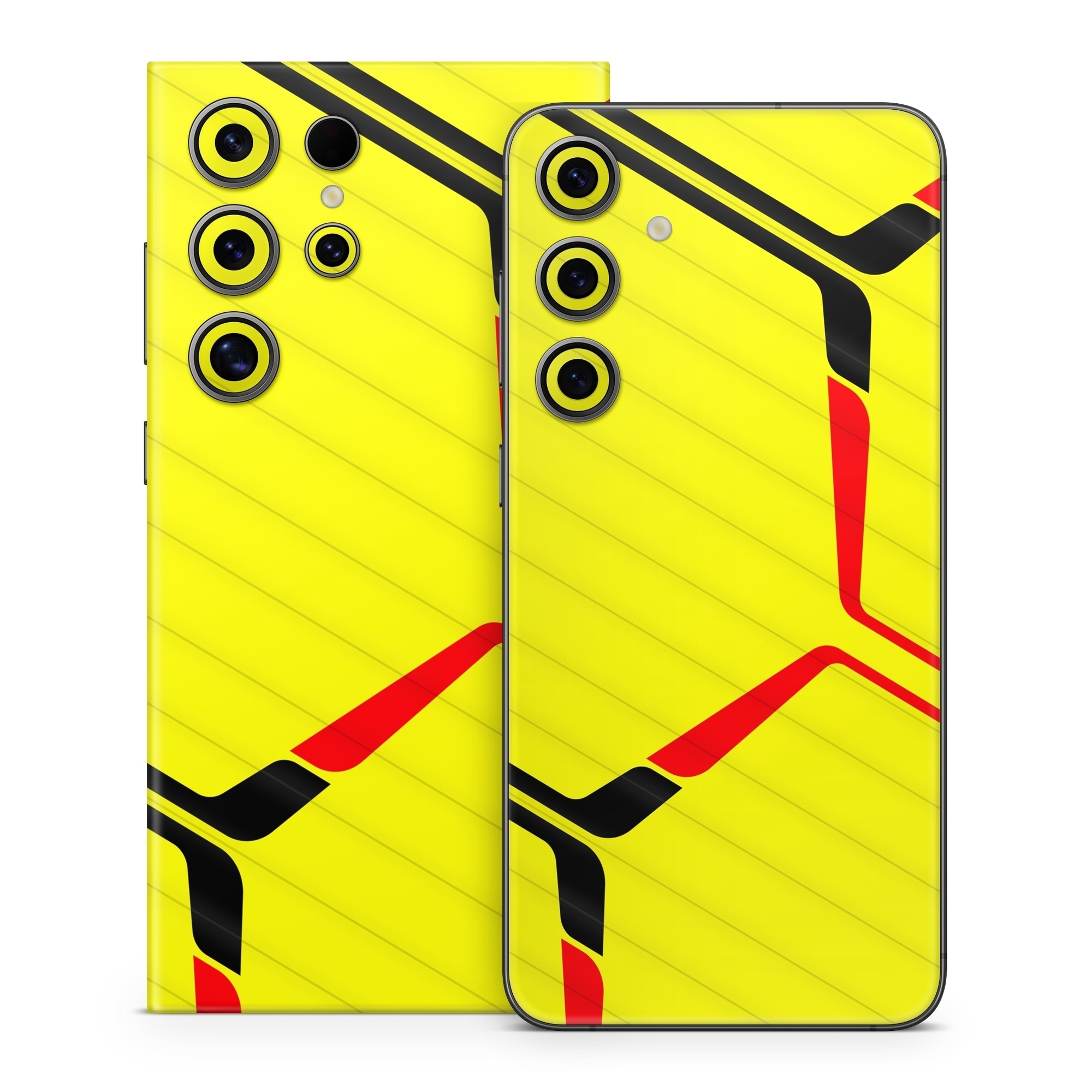 Samsung Galaxy S24 Series Skin design of Rectangle, Yellow, Parallel, Font, Tints and shades, Wood, Triangle, Pattern, Graphics, Symmetry, with yellow, black, red colors