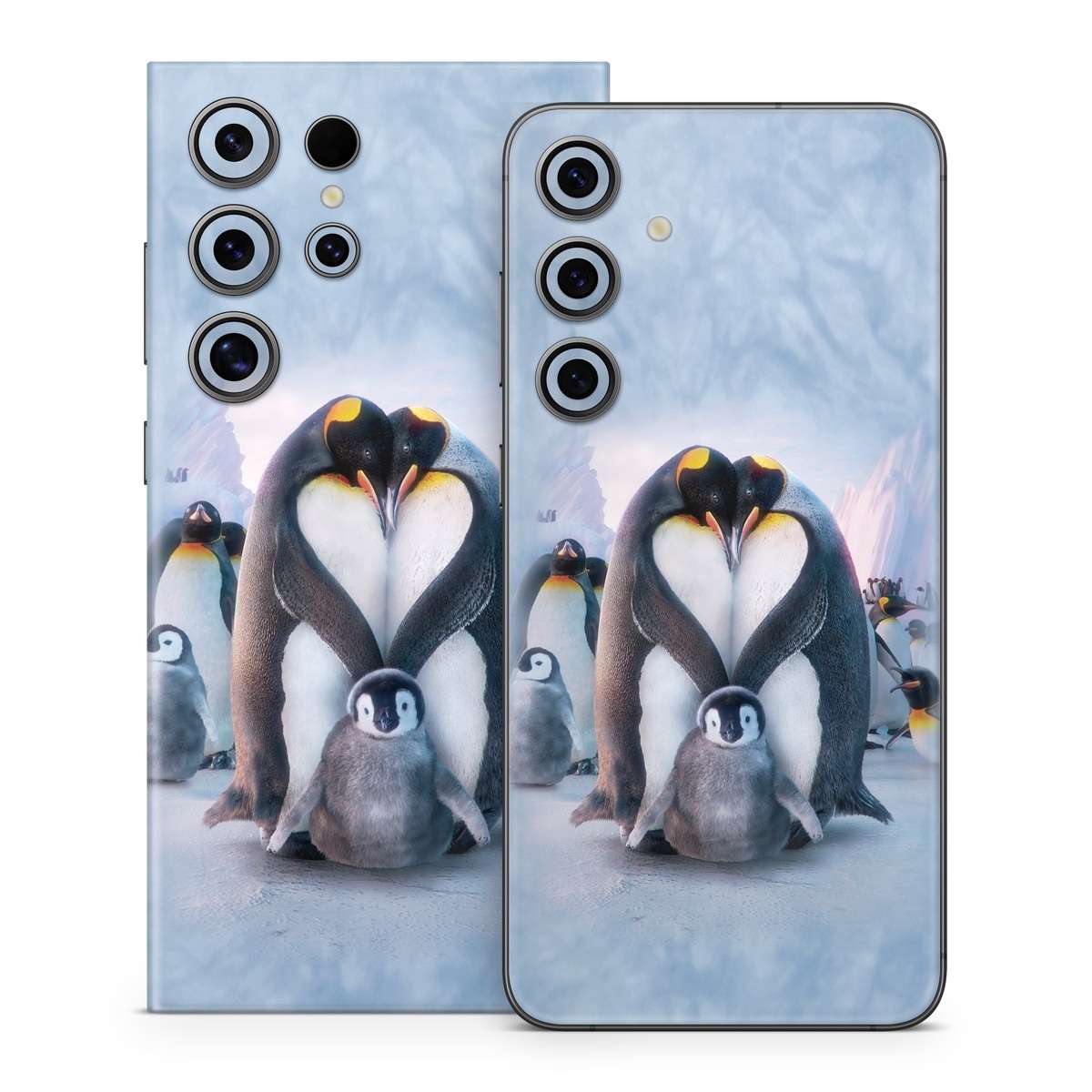 Samsung Galaxy S24 Series Skin design of Bird, Vertebrate, Flightless bird, Penguin, Gentoo penguin, Emperor penguin, King penguin, Beak, Wildlife, Arctic, with gray, black, blue, purple colors