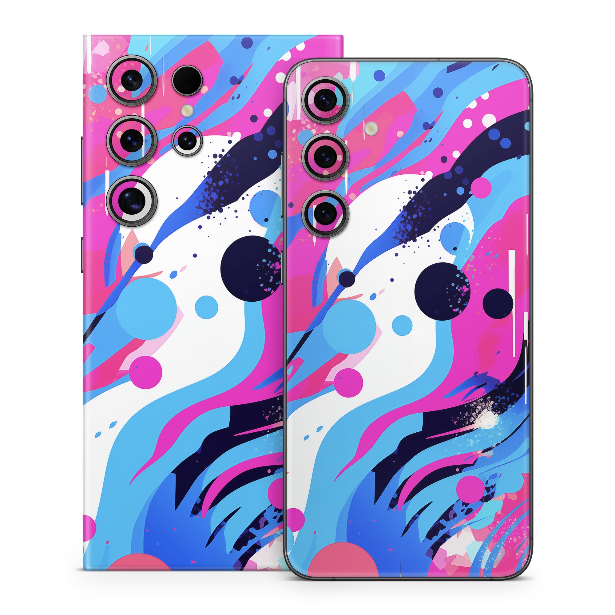 Samsung Galaxy S24 Series Skin design of Organism, Art, Line, Font, Magenta, Art paint, Paint, Pattern, Electric blue, Tints and shades, with pink, blue, white, black, orange colors